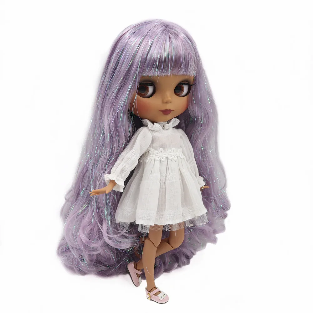 Blythe Nude Doll from Factory Matte Skin Face Jointed Body Dark Violet Long Hair
