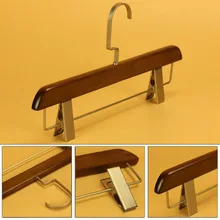 Luxury Anti Skidding Natural Wooden Hanger With Clips For Pants Skirt Adult Clothes Clamp Stand 50pcs