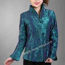 Китайские традиционные Стиль костюм Для женщин атласная куртка пальто Размеры м до 3XL
