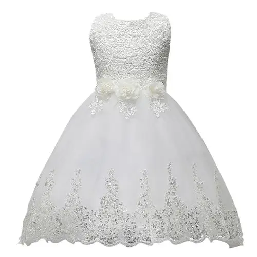 Милое Пышное Платье ярких цветов для девочек недорогие кружевные платья принцессы с цветочным узором для девочек свадебные вечерние платья подружки невесты с блестками и бантом - Цвет: Белый