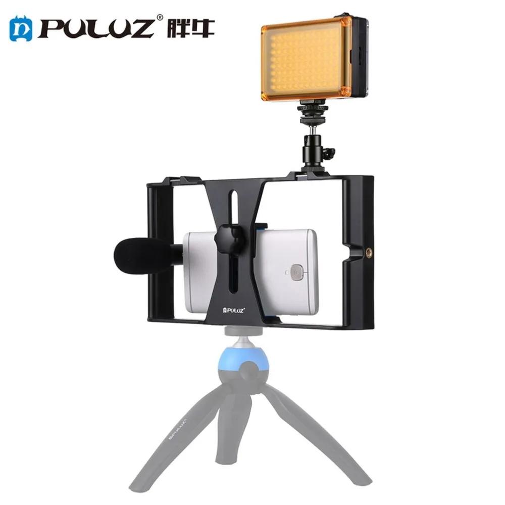 

PULUZ 3 in 1 Live Broadcast LED Selfie Light Smartphone Studio Light Video Rig Kits With Microphone Cold Shoe Tripod Head