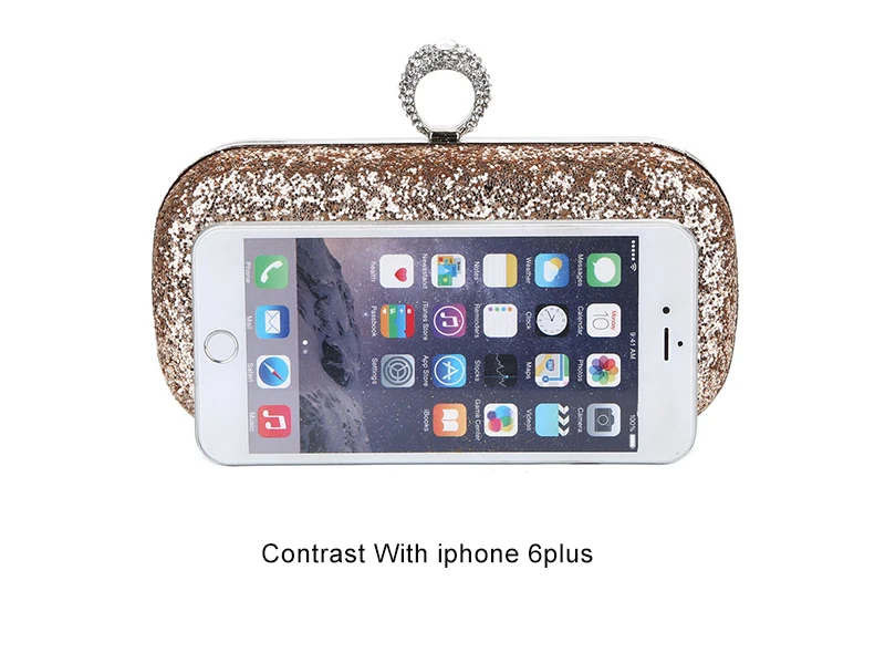 Luxy Moon Champagne Sequin Clutch Bag Size Compare with iPhone 6 plus