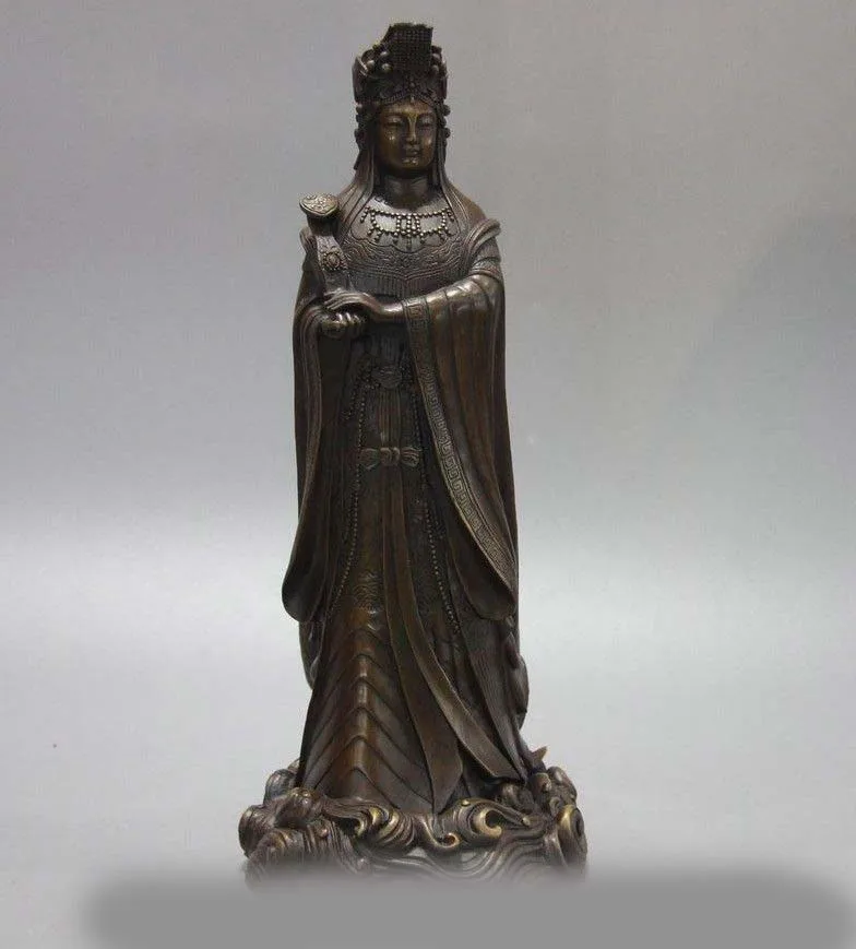 

Chinese Bronze Copper Poseidon Sea God Ruyi Matsu Bodhisattva Statue Sculpture