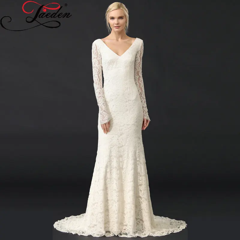 JAEDEN Lace Mermaid Wedding Dresses Long Sleeves Sexy V ...