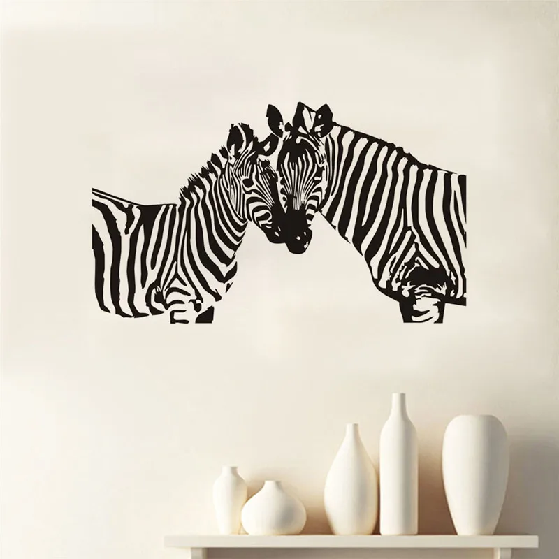 Two Zebras Silhouette Wall Stickers Wild Animals Personality Home Decor