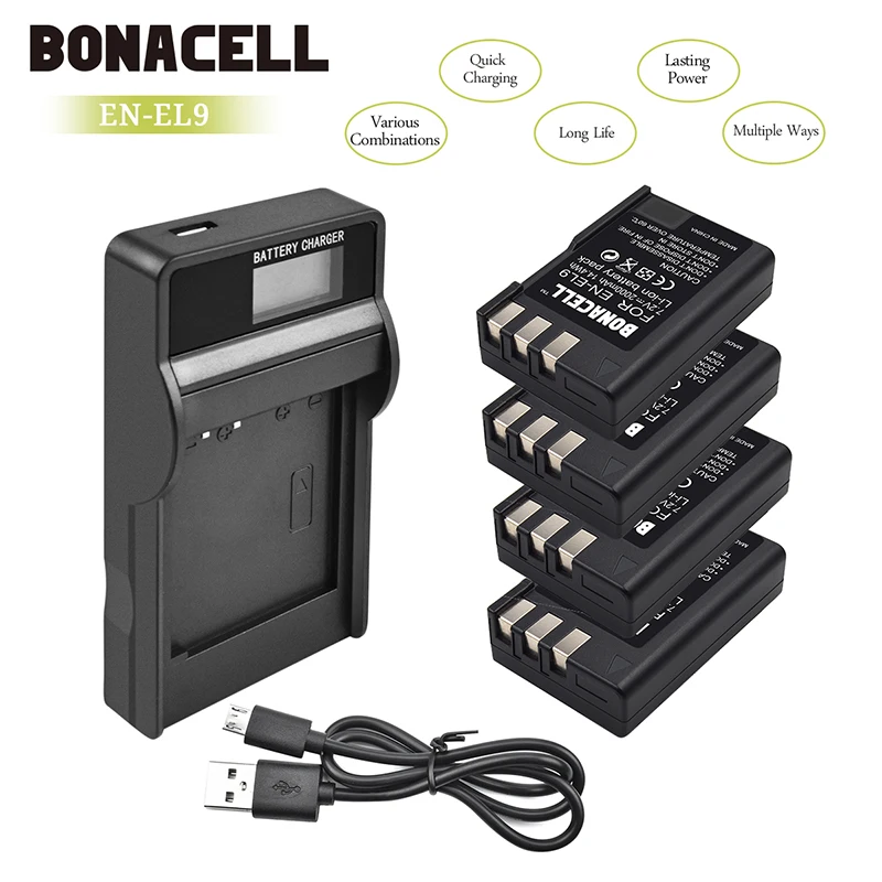Bonacell EN EL9 2000mAh литий ионный аккумулятор для камеры + ЖК зарядное устройство