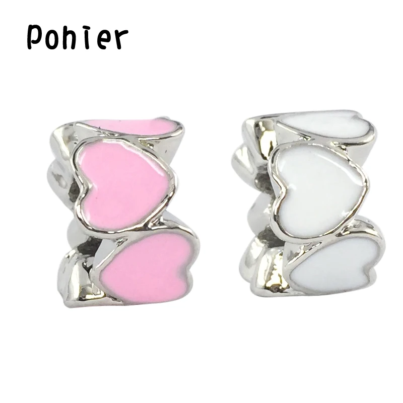 Браслет и браслеты Pandora с сердечком розовый белый E Charm Beads подходят к