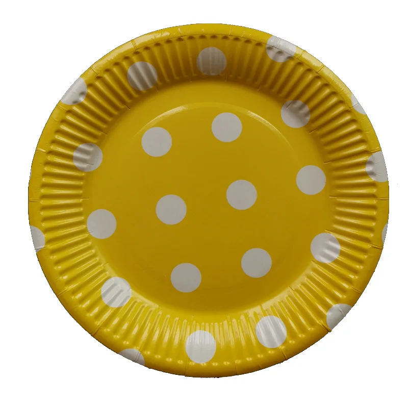 

10pcs\lot Decoration Supplies Baby Shower Birthday Party Dishes Kids Favors Paper Plates Yellow Polka Dots Theme Tableware