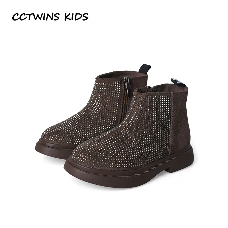

CCTWINS KIDS 2018 Winter Children Genuine Leather Ankle Boot Girl Fashion Rhinestone Boot Baby Brand Warm Shoe Black CF1632