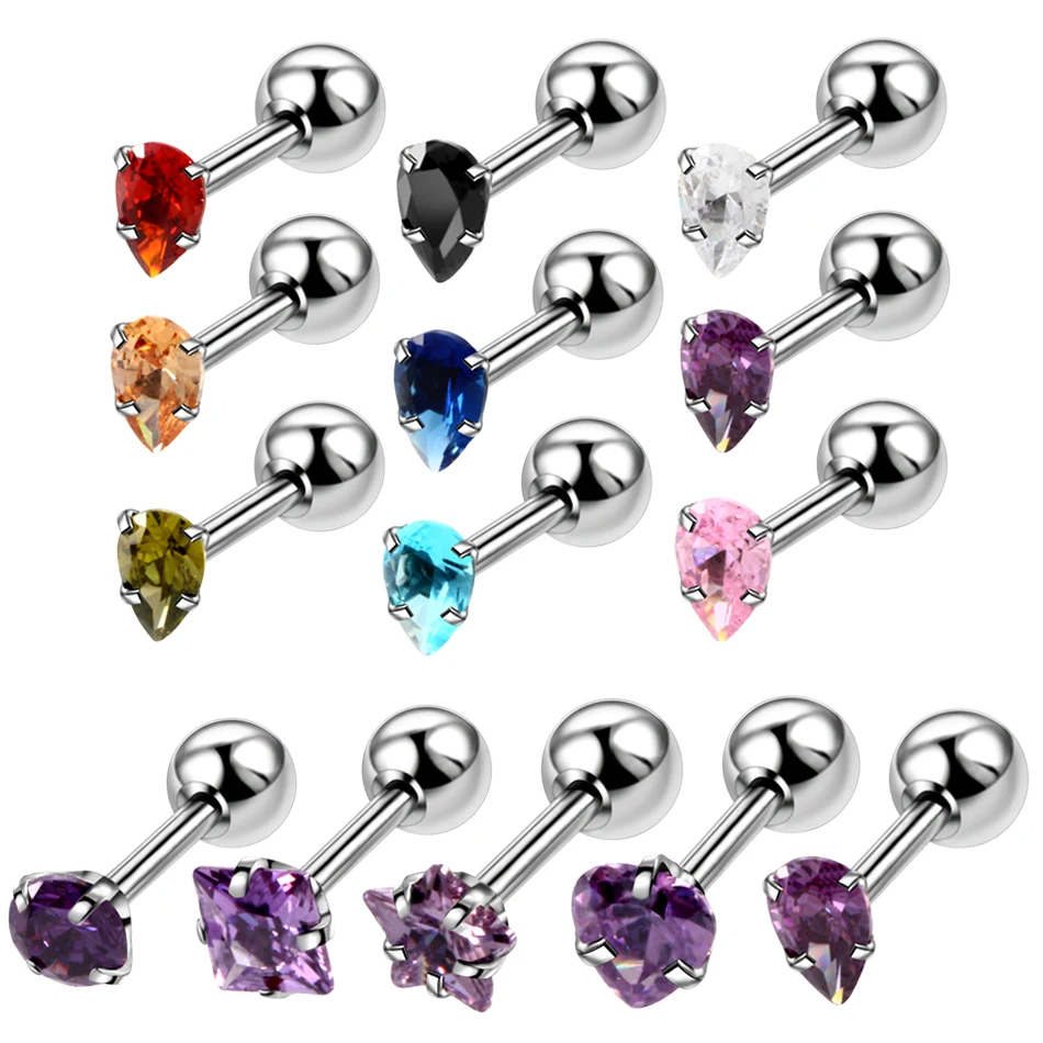 9Pairs/lot 16G Steel Tragus Helix Cartilage Earrings Mixed Colors