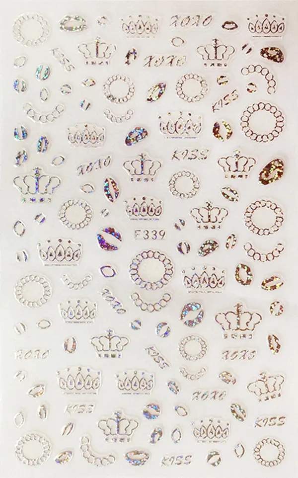 1 рамка листа рисунок Корона поцелуй XOXO слово губы самоклеющиеся клей для ногтей наклейки DIY F339# высшего класса Упаковка - Цвет: Silver
