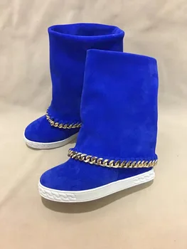 Hot Blue Suede Leather Women Chain Rim Mid-Calf Boots Round Toe Ladies Inside Wedge Heel Boots Slip On High Heel Boot Size 41
Hot Blue Suede Leather Women Chain Rim Mid-Calf Boots Round Toe Ladies Inside Wedge Heel Boots Slip On High Heel Boot Size 41