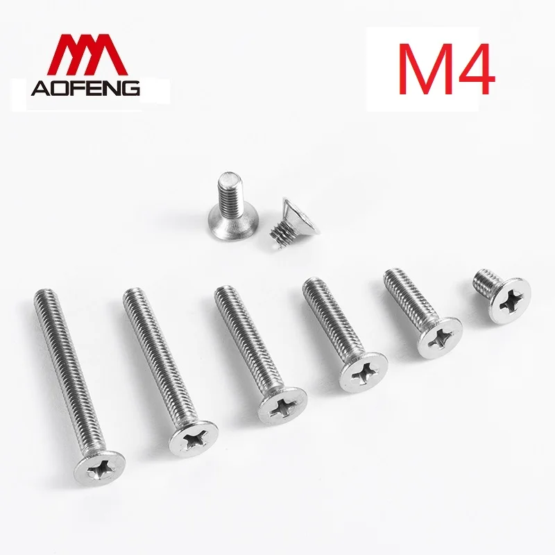 Винты с потайной головкой из нержавеющей стали M4 304, винты M4 * 5 6 8 10 30 50 80 100 160 мм GB819 Phillips, винты с плоской головкой