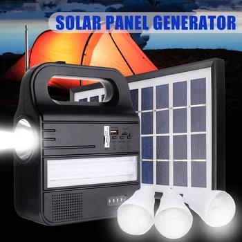 

110-220V Power Storage Generator LED Light 6V 3W Solar Panel USB Charger Home System Kit Rechargeable Sealed Lead acid Battery