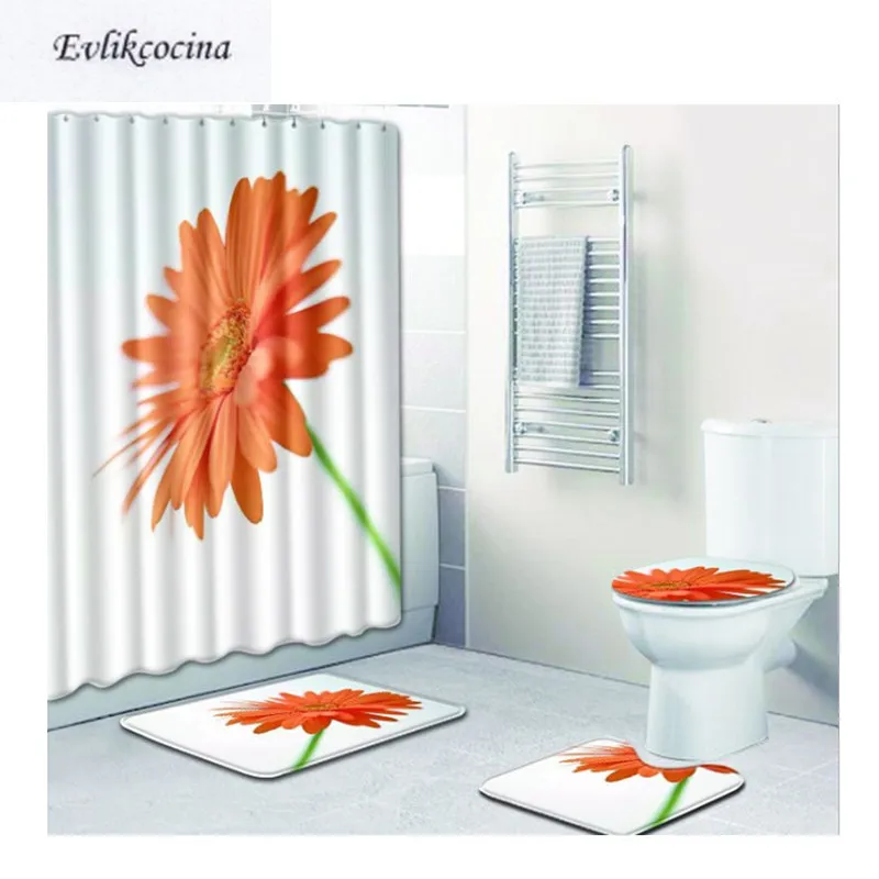 

Free Shipping 4Pcs Yellow Chrysanthemum Banyo Paspas Bathroom Bath Mats Set Tapete Banheiro Washable Toilette Rugs Alfombra Bano