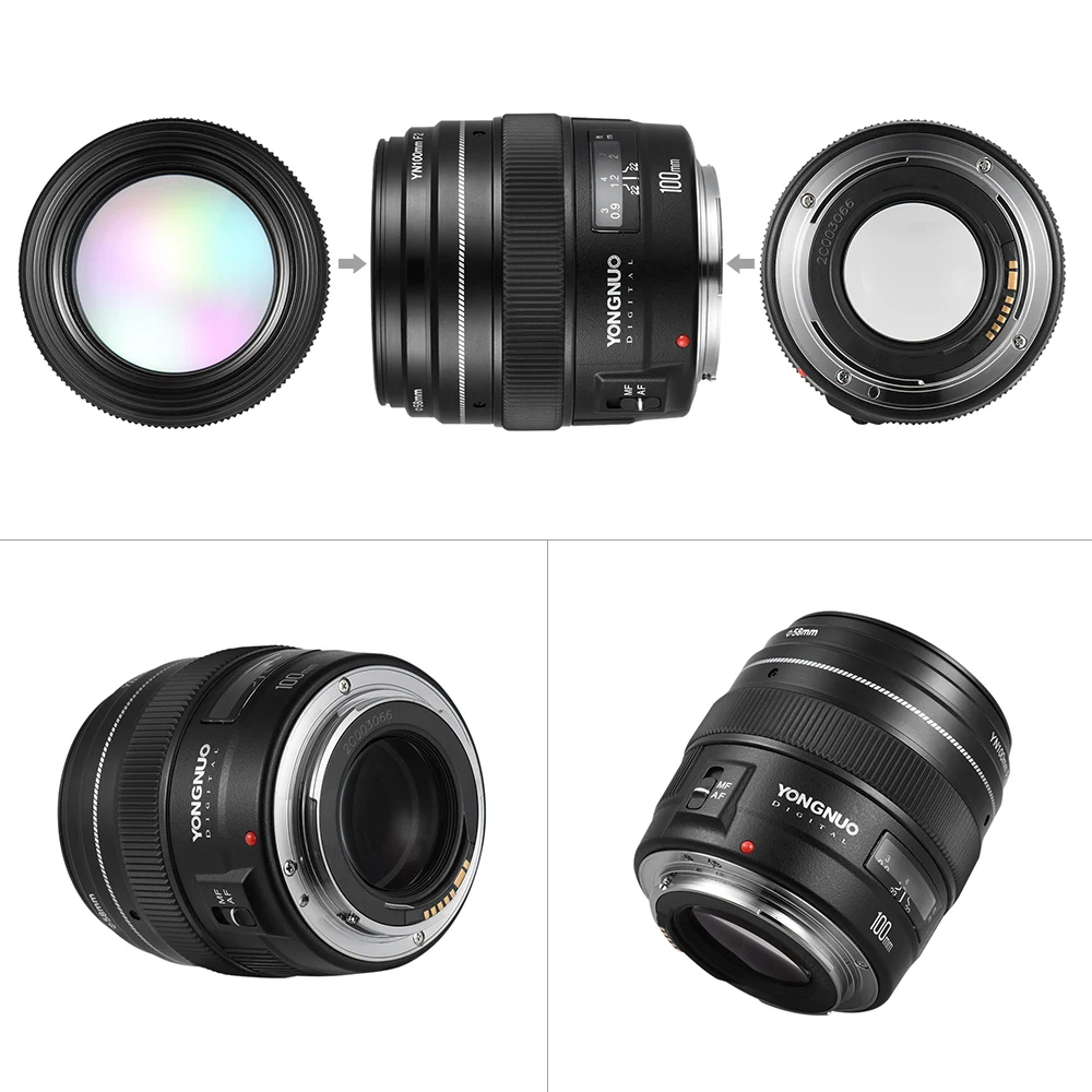  YONGNUO YN100mm F2 Medium Telephoto Lens Prime Lens Large Aperture Auto Focus Lens for Canon EOS Re