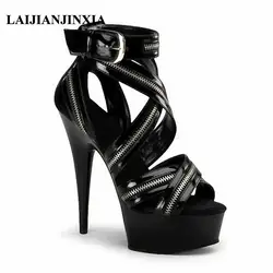 LAIJIANJINXIA/женская летняя пикантная обувь на тонком высоком каблуке 15 см; обувь для ночного клуба с ремешком на лодыжке; танцевальные сандалии;