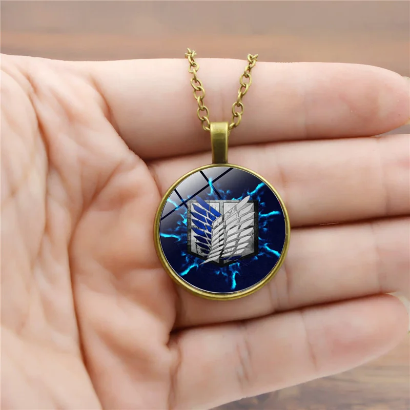 Necklace for Men Fashion Steampunk Japan Anime Attack On Titan Pendant Women Men Necklace Glass Handmade Jewelry