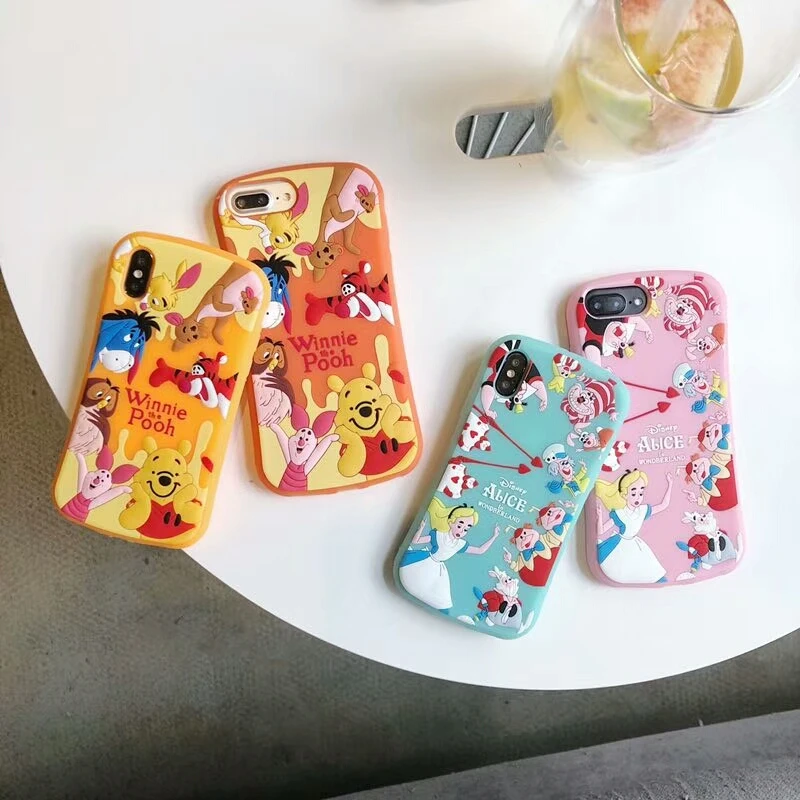 

3D Silicon Phone Case for iPhone X 6 6s 7 8 plus Cute Kawaii Cartoon paradise Princess Alice Friends Winnle Cover Shell Capa