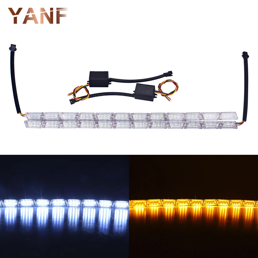 2 X 12LED Car styling Flexible White/Amber Switchback LED Knight Rider Strip Headlight