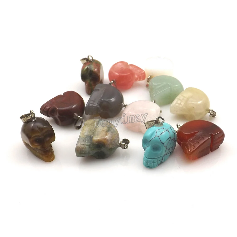 

24pcs/lot Carved Skull Shape Natural Stone Pendants Semi-precious Stone Charm For Necklace