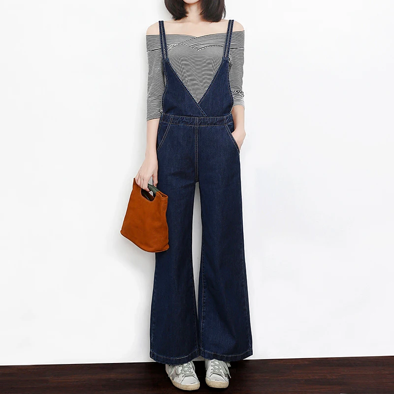 Free Shipping 2019 New Fashion Long Pants Jumpsuit And Rompers Denim Bib Pants Summer Casual Loose Trousers Spaghetti Strap S-XL jumpsuit elegant party jumpsuits one piece trousers slit wide leg summer club outfit women spaghetti strap backless sexy