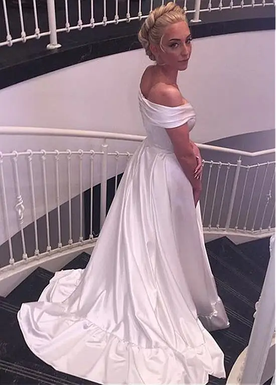 Пляжные Vestido De Noiva 2019 Свадебные платья а-силуэта с v-образным вырезом с открытыми плечами атласные Boho Dubai арабское свадебное платье свадебные