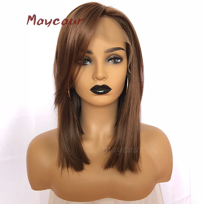 

#10 Color Short Straight Lace Front Wigs With Bangs Brown Bob Synthetic Hair Wig For Women