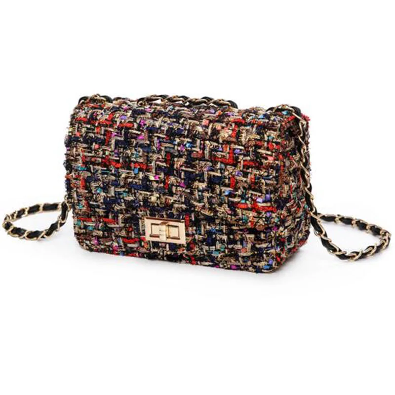 

New Spring Women's Handbags Female Grid Colorful Line Package Chain Retro Clutch Women Bags