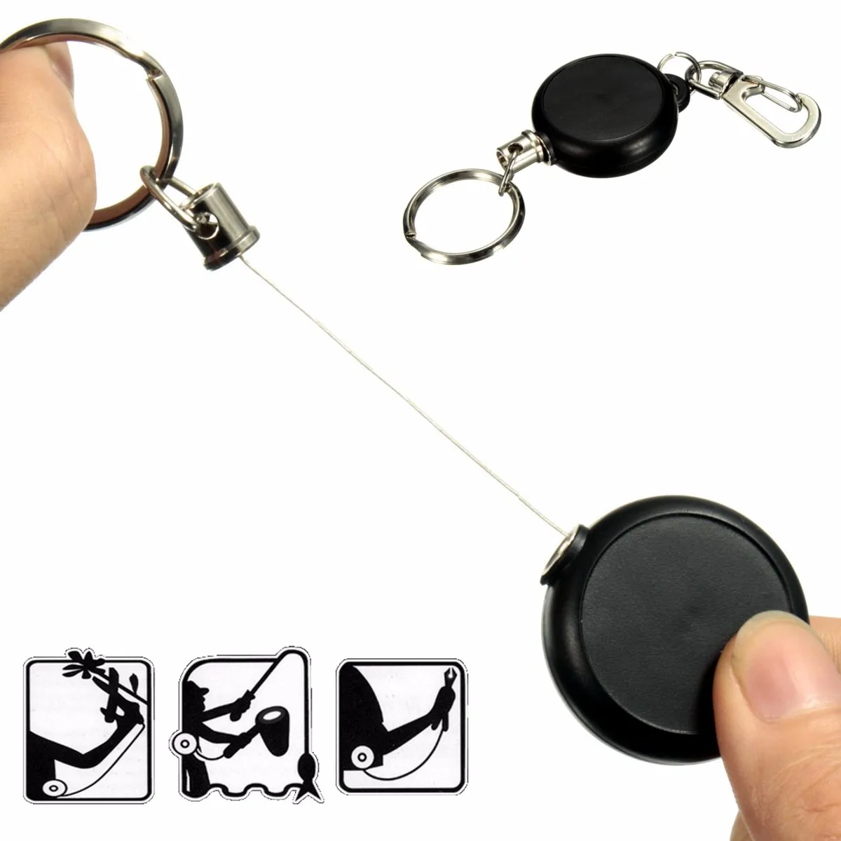 

Kicute Retractable Black Keychain Mini Multifunctional Anti-Lost Keychain Buckle Recoil Pull Clip Key Ring Steel Cord 10/20 Pcs