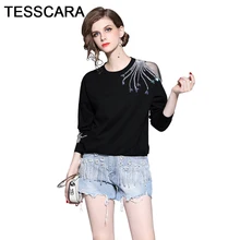 Для женщин Демисезонный Винтаж Элегантная футболка Офисные женские туфли одежда с длинным рукавом со стразами топы с пайетками и футболки Для женщин s плюс Размеры рубашка Костюмы