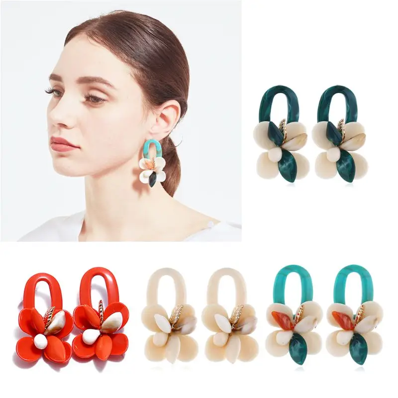 

Acrylic Shell Coral Flower Resin Large Statement Earrings Women Fashion Jewelry