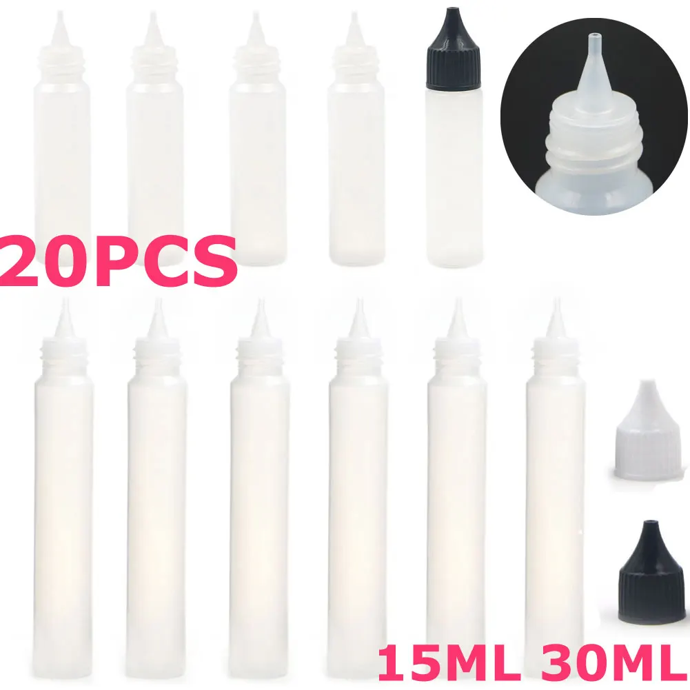

20PCS X 15ML 30ML Plastic Empty Squeezable Pen Shaped Eye E Liquid Jucie Vape Dropper LDPE Bottles Containers with Caps Tips