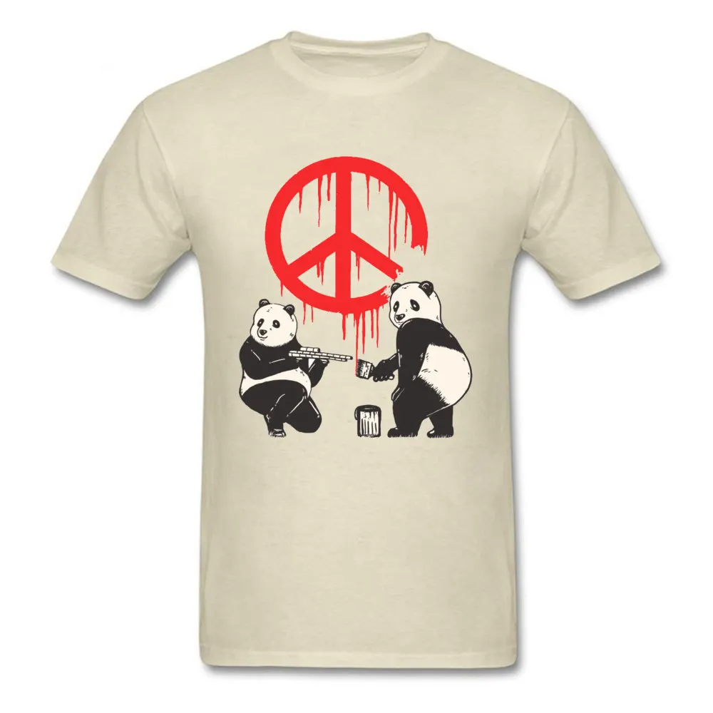 Cool Pandalism-Banksy-Peace-Sign Men's T Shirt Discount Summer/Autumn Short Sleeve Tees Round Neck 100% Cotton Fabric Tee-Shirt Pandalism-Banksy-Peace-Sign beige