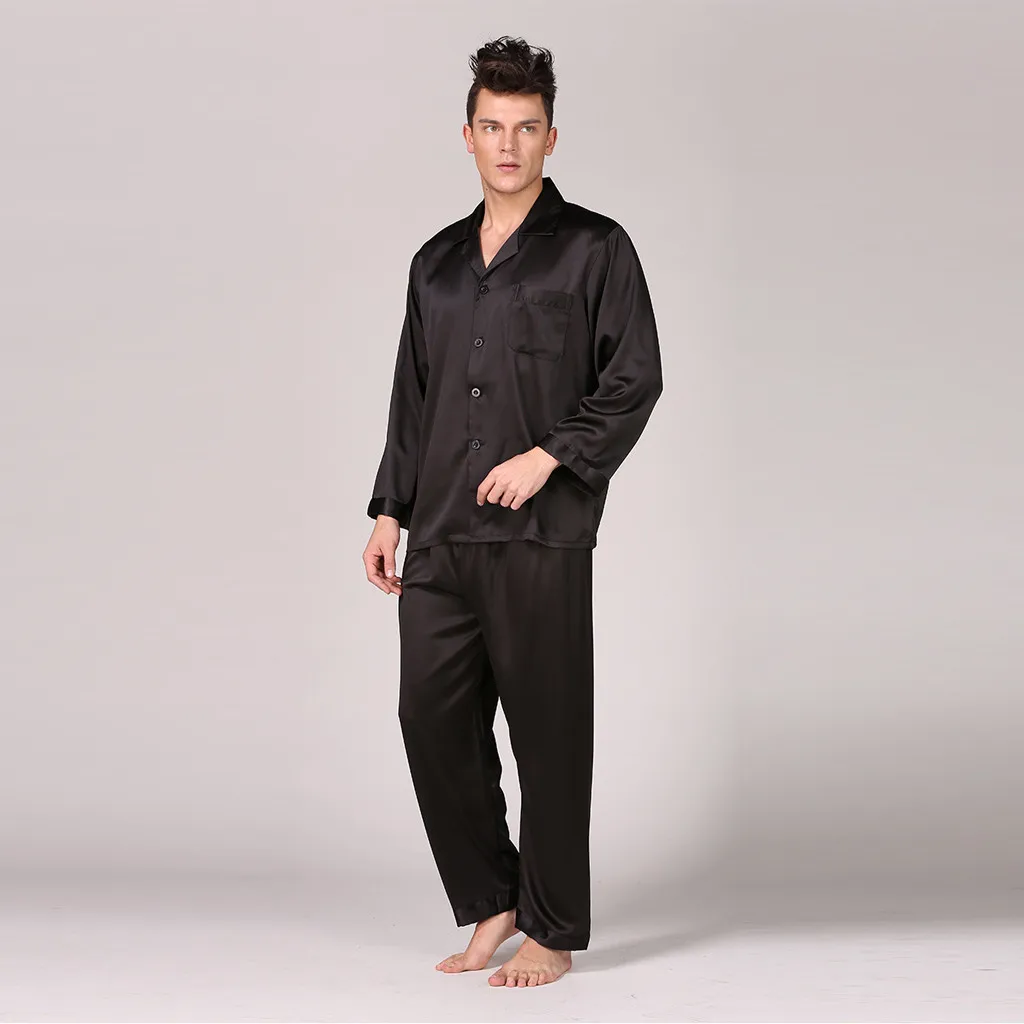 Для Мужчин's пятностойкий шёлк пижамный комплект современный Пижама для сна Для мужчин пикантные мягкие уютные атласная ночная рубашка лаунж-пижама Устанавливает ночную рубашку 7,23