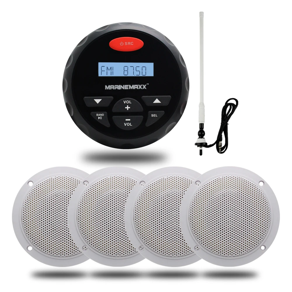 

Marine Bluetooth Radio FM AM Audio MP3 Player Stereo + 4 Inch Marine Waterproof Boat Speaker For Outdoor ATV UTV + Boat Antenna