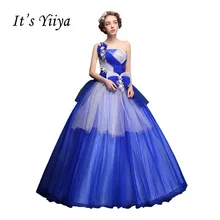 It’s Yiiya Blue Strapless One Shoulder Wedding Dresse Ball Gowns Appliques Color Bridal Frocks Vestidos De Novia Casamento X217