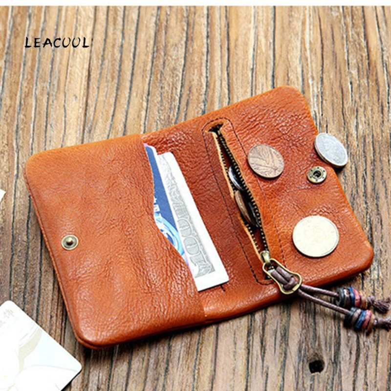 Genuine Leather Wallet Small Credit Card Holder Purse Coins Bag Cash Money Clip
