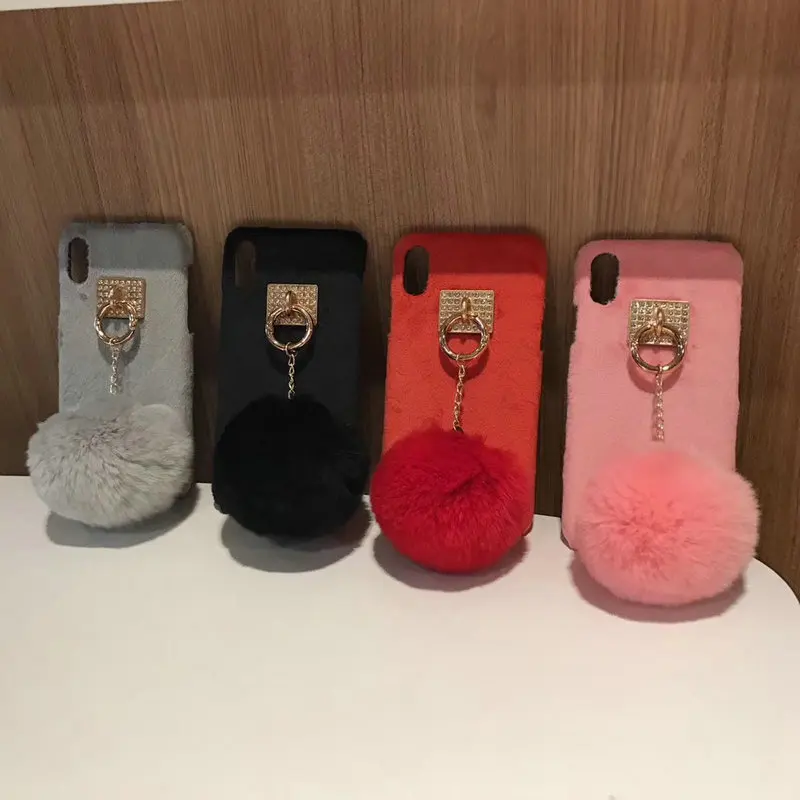 

Luxury Colorful Wram Fur Ball Case Metal Ring plush phone case For iphone 6 6s 6plus 5 5S 7 7plus Hard back Cover phone cases