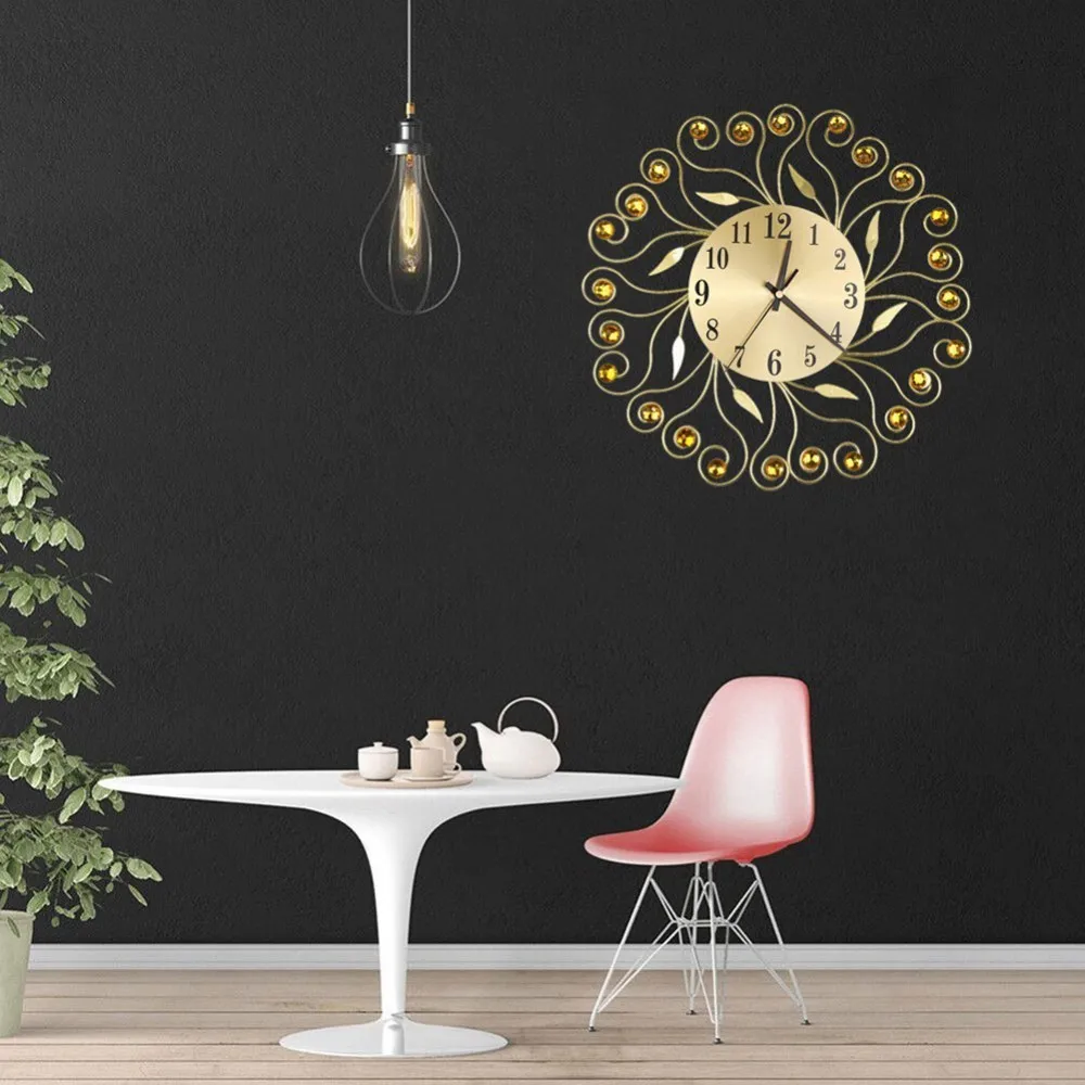 35 см винтажные металлические хрустальные настенные часы Sunburst Роскошные