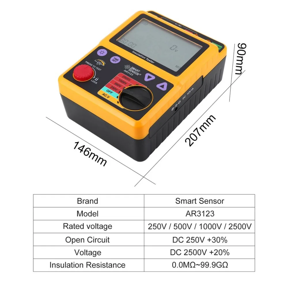 Смарт-Датчик AR3123 250/500/1000/2500 В мегомметром сопротивления изоляции тестер Мегаомметр вольтметр тестер