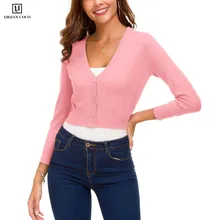 Urban CoCo женский укороченный кардиган с 3/4 рукавом v-образным вырезом на пуговицах вязаный Болеро кардиган свитер
