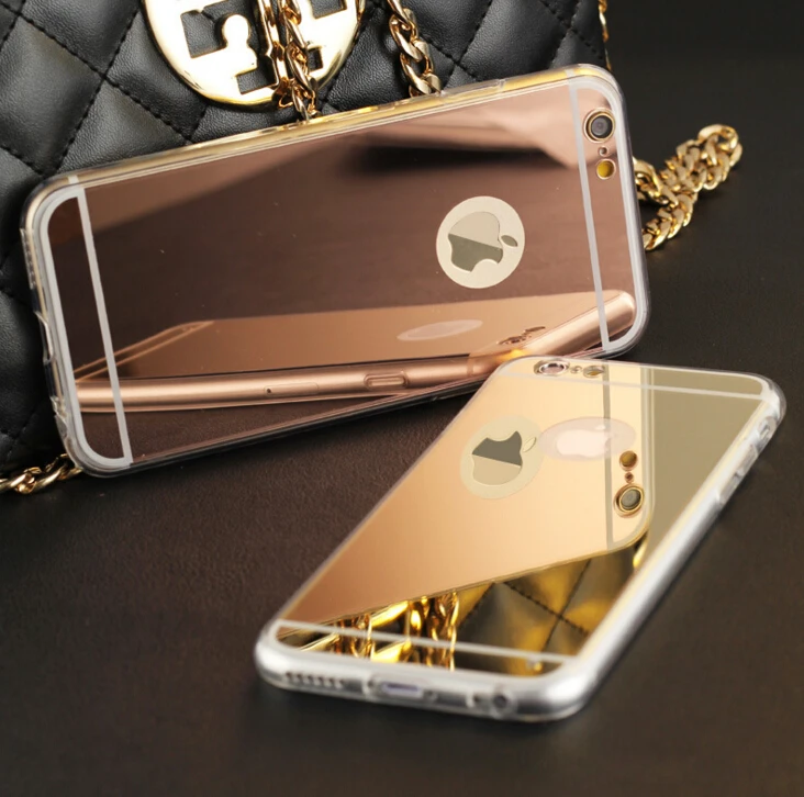 J&R Luxury Plating Mirror TPU Frame Case For iphone 5S 5 SE 6 6S 4.7 6 6S Plus 5.5 7  7 plus Cover Soft Back Phone Bag