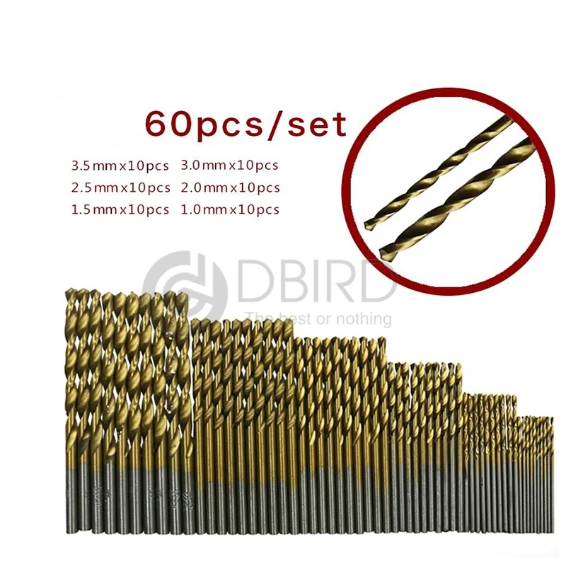 

60Pcs/set HSS Twist Drill Bit Set Saw Set Titanium Coated Drill Woodworking Wood Tool 1/1.5/2/2.5/3/3.5mm For Metal hot