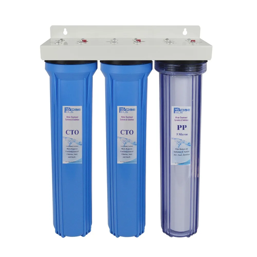 3-Stage Whole House Water Filter System with PP Sediment and Premium Carbon Block Filter 1&5 Micron ,1st stage clear ,3/4