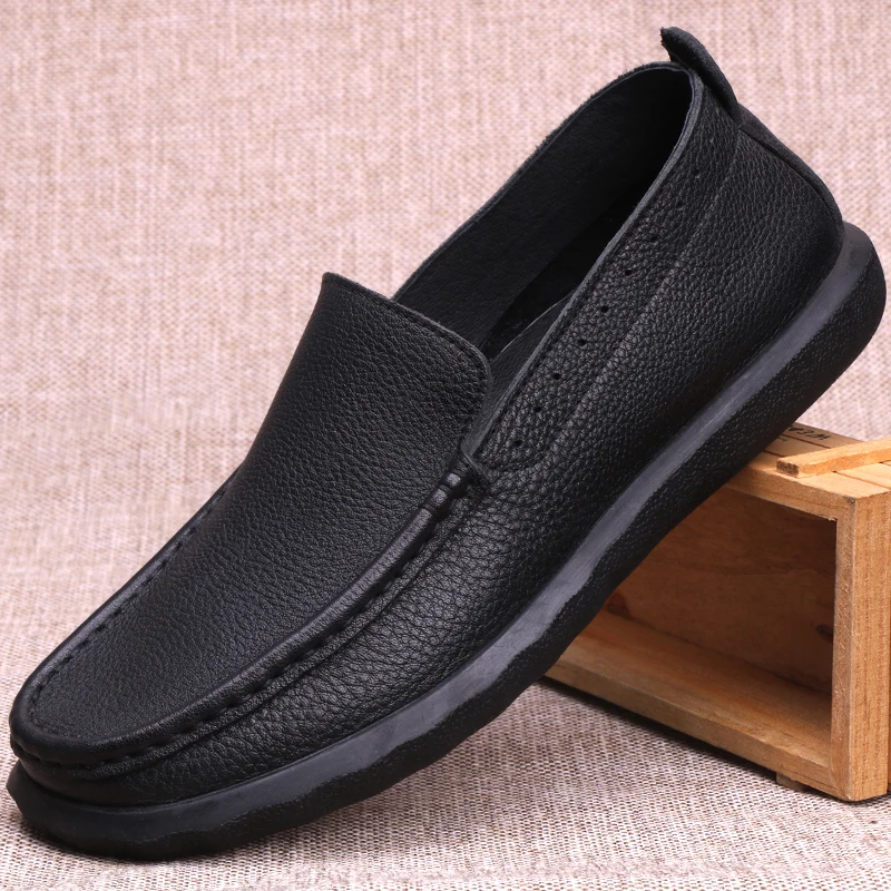 Slip Desai Genuíno Sapatos Nova Negócios Black Ocasional Preto Marrom Respirável Condução Shoes De brown Dos on Homens Couro Preguiçosos n1q8YEw1xr
