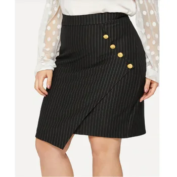 

KLV Women's skirt 2019 Fashion summer Plus Size Womens Striped With Buttons Elegant Midi Waist Skirt 6.19