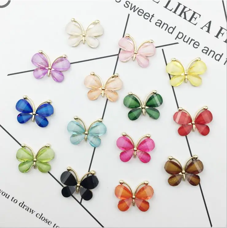 

14pcs/lot Mix 14colors gold base Acrylic butterfly hair embellishments brooches hairbow center cellphone decoration accessories