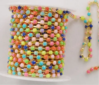

1 Spool 9 Meters 3mm Multicolors Jelly Beads Chain Trim Gold Setting For Sewing Craft Apparel