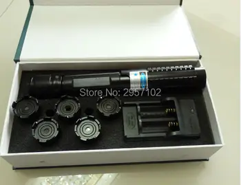 

High Powered 450nm 200w 200000m Focusable Blue Laser Pointers Light Burning Match/Dry Wood/Candle/Black/Burn Cigarettes+5 Caps
